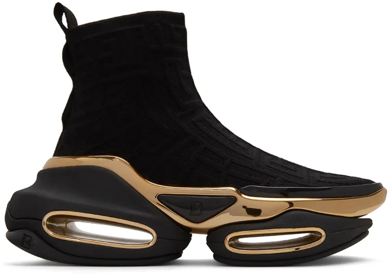 Balmain Black Knit Monogram B-Bold Sneakers | XN1VJ684TKMM