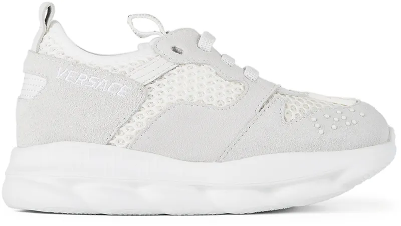 Versace Kids White & Grey Chain Reaction 2 Sneakers “White/Grey” | YGX00032_YB00379_YS01