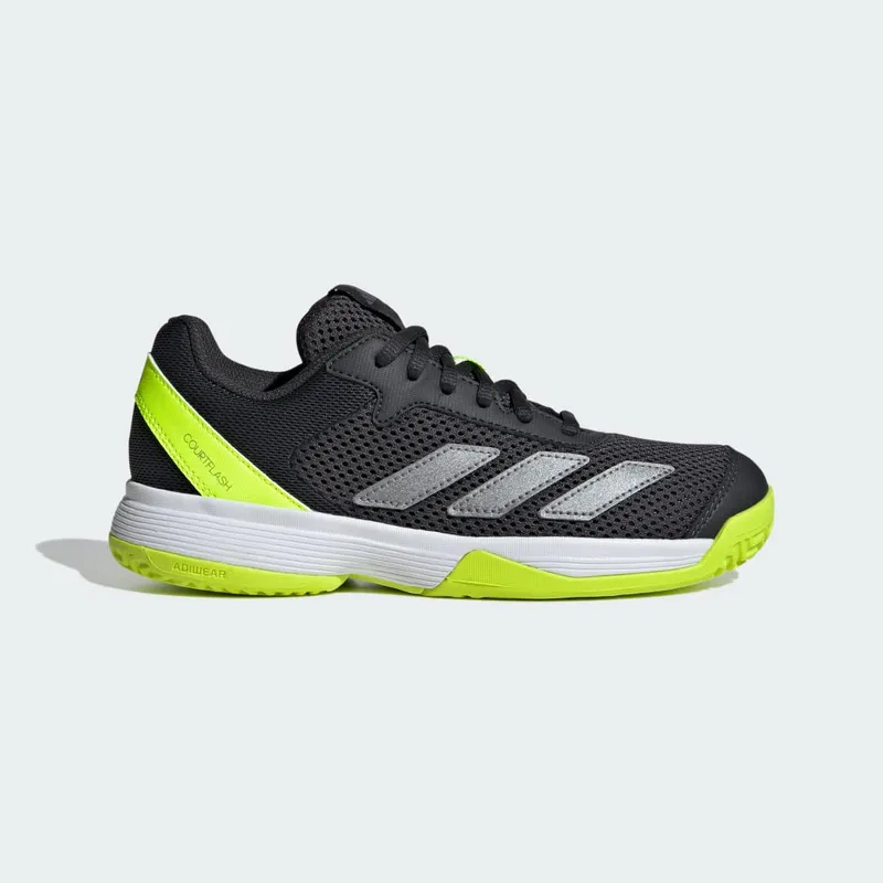Adidas Courtflash Tennis Kids Carbon / Iron Metallic / Lucid Lemon | JI2449