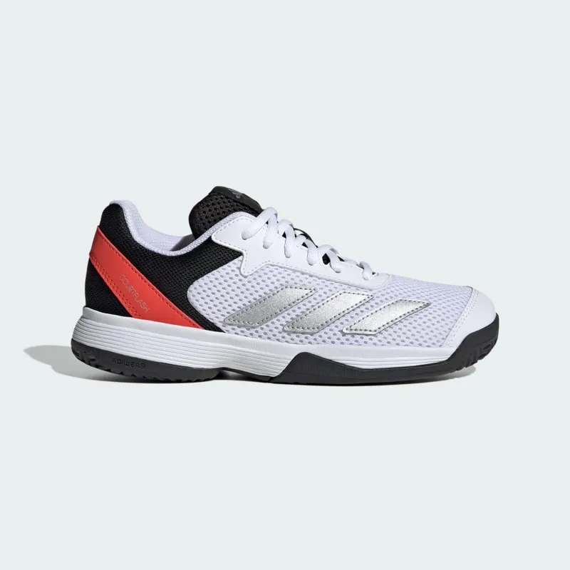 Adidas Courtflash Tennis Kids Cloud White / Silver Metallic / Bright Red | JI2447