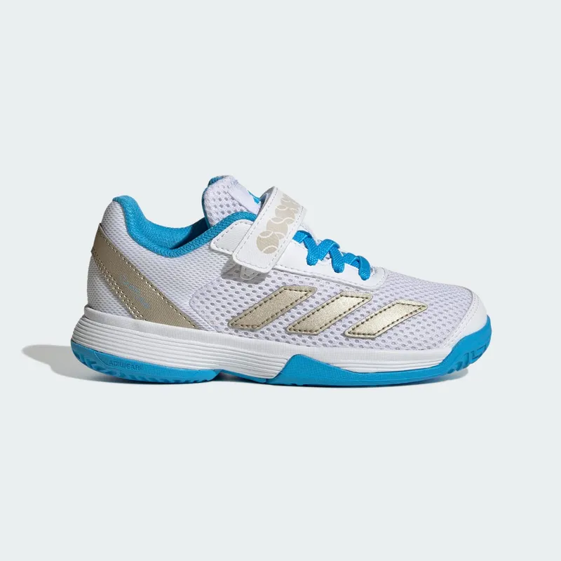 Adidas Courtflash Tennisschoenen met Klittenband Kids Cloud White / Cyber Metallic / Lucid Aquamarine | JP6686