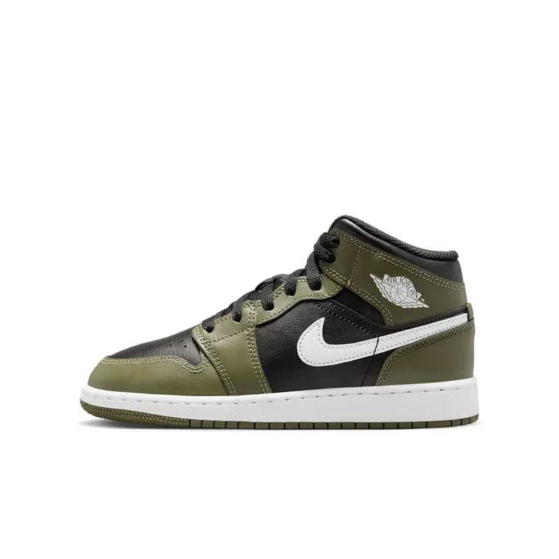 Jordan 1 Mid GS “Black White Olive” | DQ8423-092