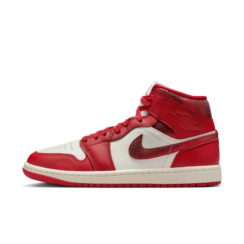 Air Jordan 1 Mid “Red Cracked Leather” “Gym Red/White/Sail” | HJ9337-106