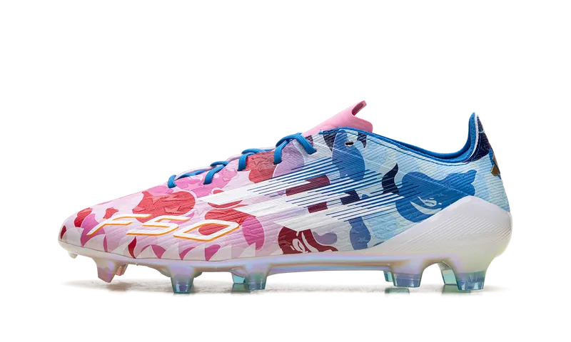 Adidas F50 FG Cleats “A Bathing Ape” “Clear Pink / Cloud White / Icey Blue” | JS0573