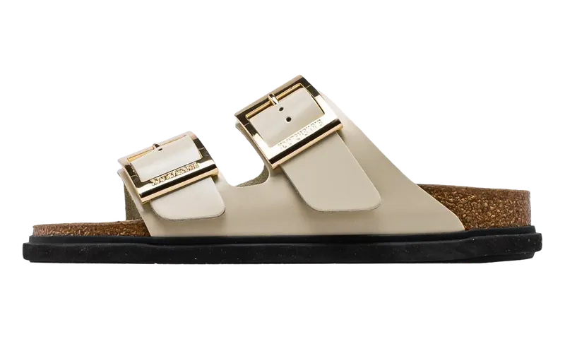 Birkenstock Arizona Droplet Buckle Leather “High-Shine Ecru – Narrow Width” | 1031809