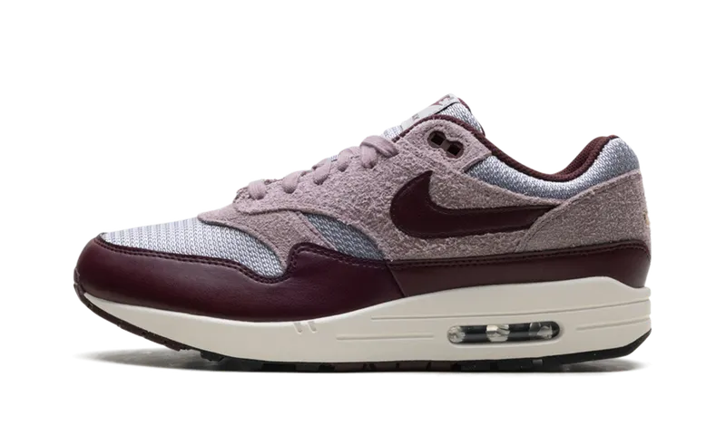 Nike Air Max 1 ESS PRM “CEMENT GREY/BURGUNDY CRUSH” “Burgundy Crush/Burgundy Crush” | FQ7327-001