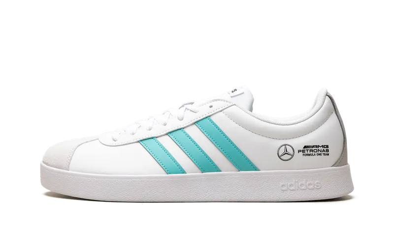 Adidas VL Court “Mercedes-AMG Petronas Formula One Team Cloud White” “Cloud White / Semi Mint Rush / Core Black” | JR1069