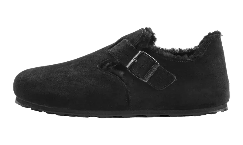 Birkenstock London Shearling Suede Leather “Shearling Black – Narrow Width” | 1014961