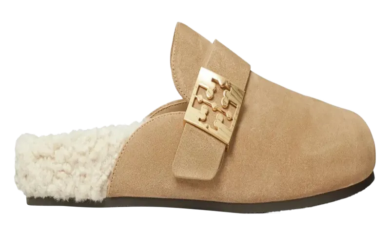 Tory Burch Mellow Shearling Mule “NOISETTE/TAUPE/GOLD” | 163612-250
