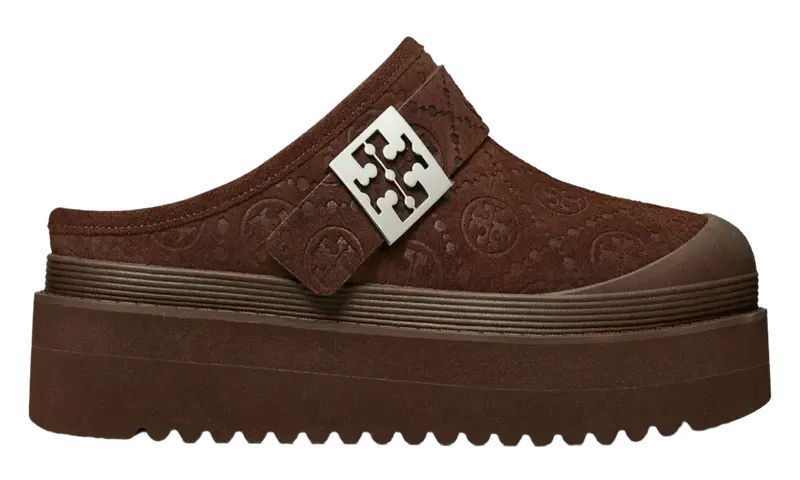 Tory Burch Mellow Shearling Platform Mule “DARK COCOA TMONO/SILVER” | 178222-200