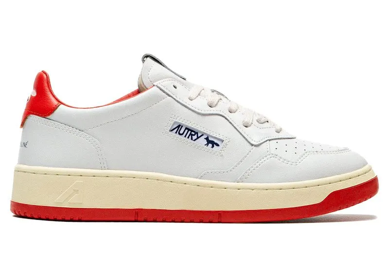 Autry Medalist Leather Low Maison Kitsuné White Red | AULM-MK02