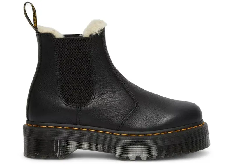 Dr. Martens 2976 Quad Faux Fur Lined Pisa Leather Platform Chelsea Boot Black | 25635001