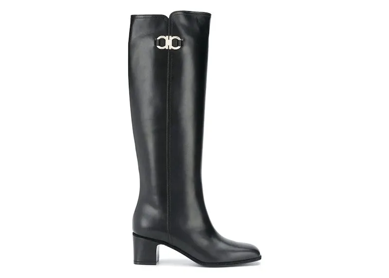 Ferragamo Gancini Buckle Knee-High Boots Black | 01R491733172