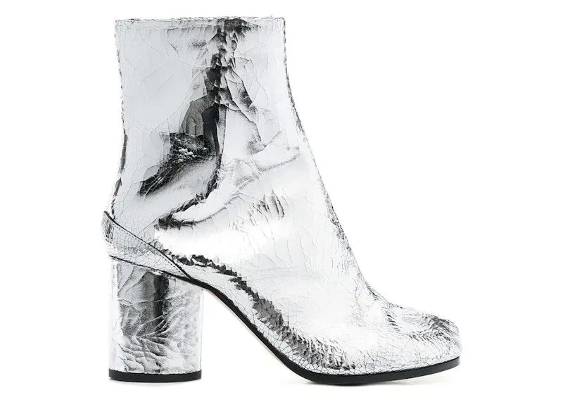Maison Margiela Tabi Ankle Heel Boot Cracked Metallic Silver | S58WU0260 P5016 T9002