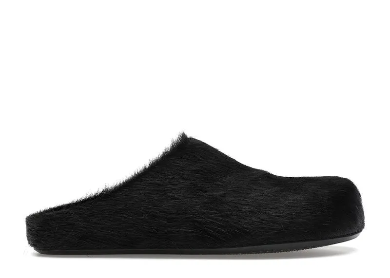 Marni Long Hair Calfskin Fussbett Sabot Mule Black | SBMS004601 P4122 00N99