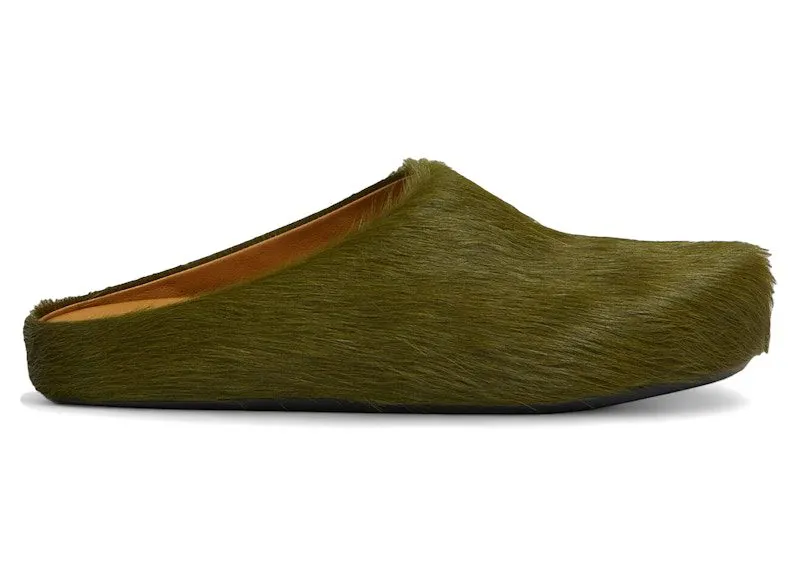 Marni Long Hair Calfskin Fussbett Sabot Mule Deep Sage | SBMR000600P412200V58