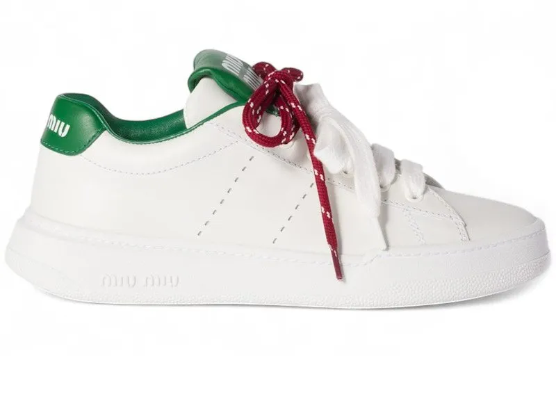 Miu Leather Sneakers White Green Double Lace | 5E387E-3L48-F0A8Z