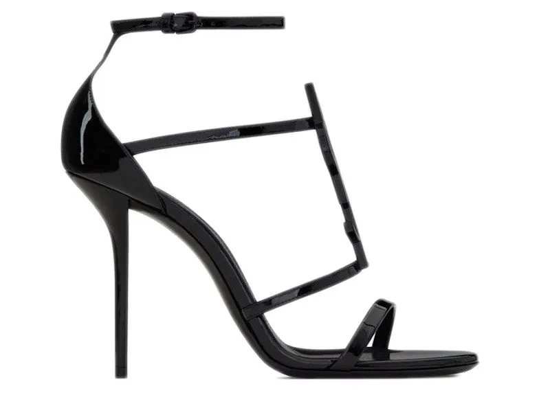 Saint Laurent Cassandra Sandal Heels Black Patent Leather | 6301090NPVV1000