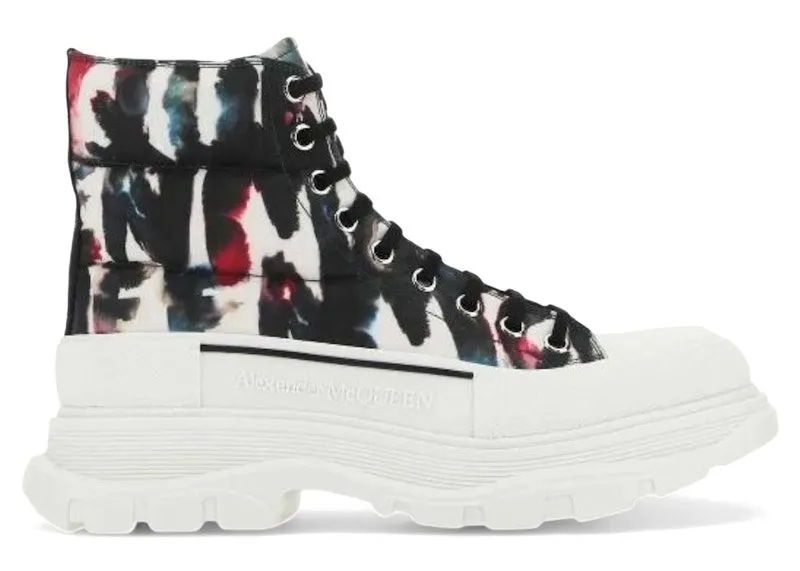 Alexander McQueen Tread Slick Quilted Boot Watercolor Graffiti White Multi “White / Multi-Color” | 727384 W4PM1 8916