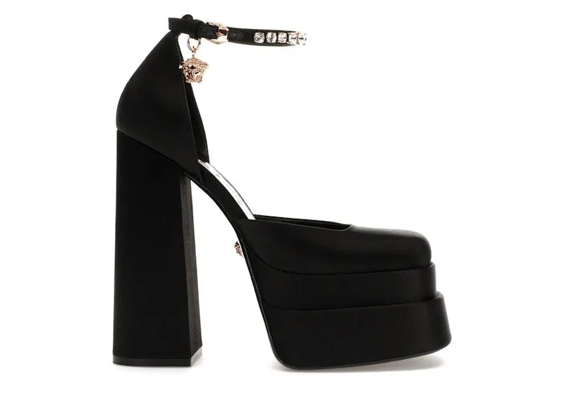 Versace Medusa Aevitas 155mm Platform Pumps Black Satin “Black / Gold” | 1002005-DRA67_1B00V