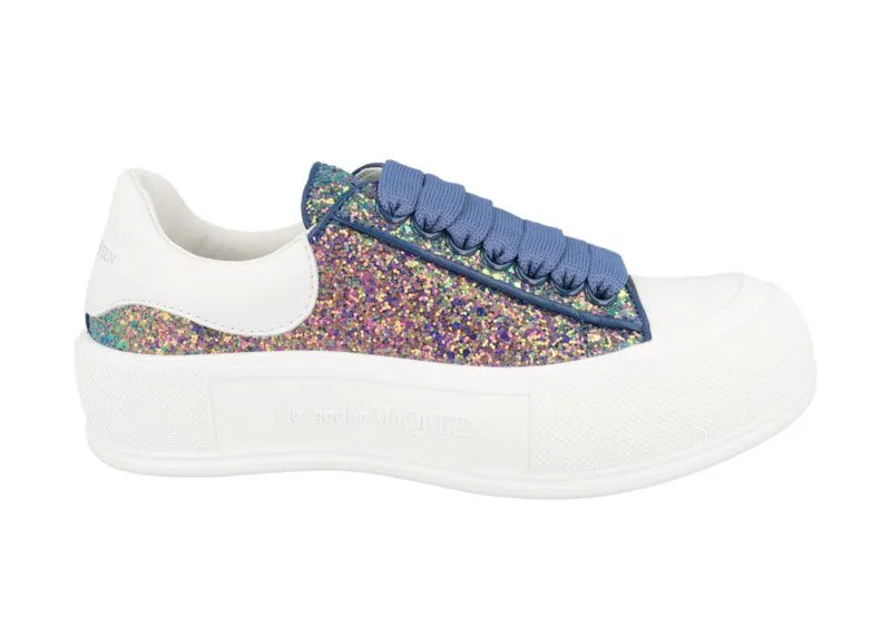 Alexander McQueen Glitter Low-Top Sneakers Petrol Blue White | 702048W4MC33138