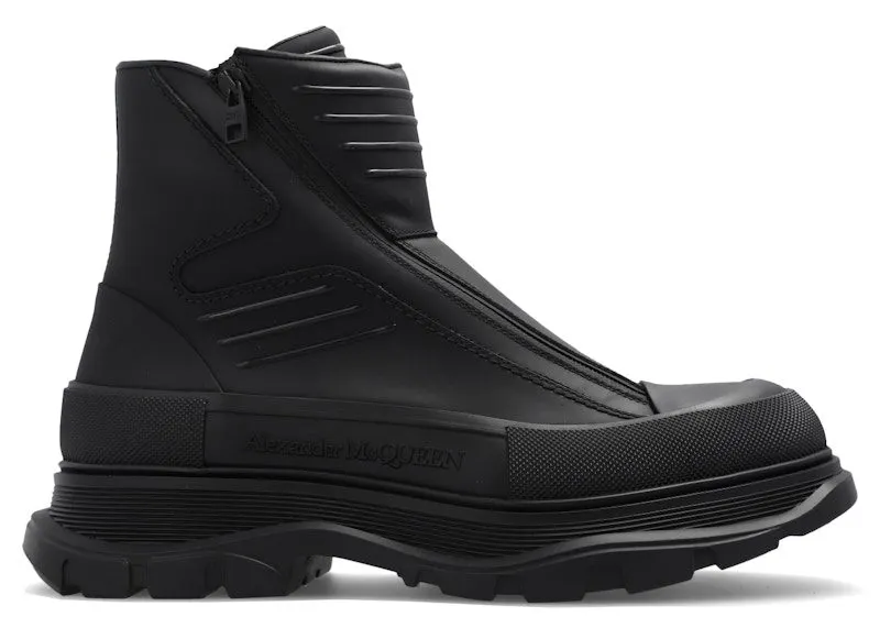 Alexander McQueen Tread Slick Leather Zip-up Ankle Boot Black | 757712 WHYKF 1000