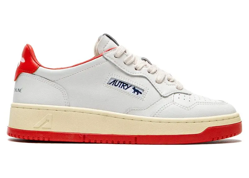 Autry Medalist Leather Low Maison Kitsuné White Red | AULW-MK02