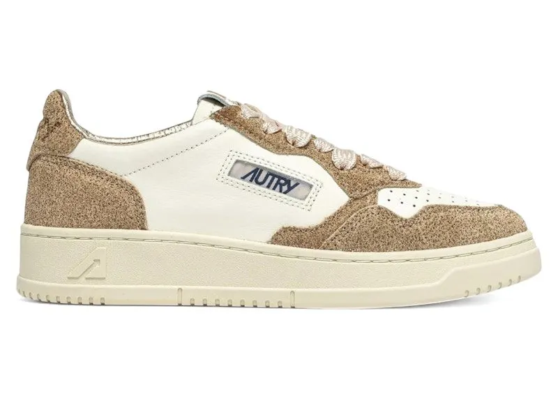 Autry Medalist Leather Low Marshmallow Sand Glitter | AULW-TA03