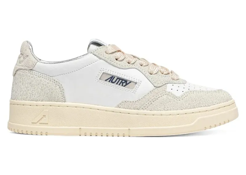 Autry Medalist Leather Low White Glitter | AULW-TA01