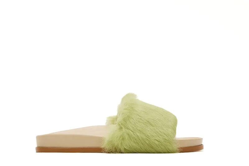 Buscemi Fur Clot Leather Slide Green | 318SWSLICOCT0R-0070