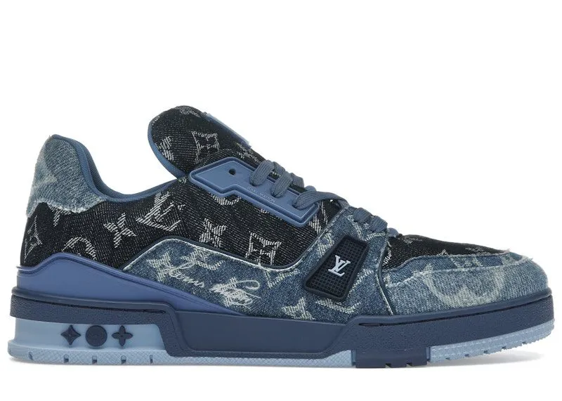Louis Vuitton LV Trainer Blue Patchwork Monogram Denim | 1AC4YN