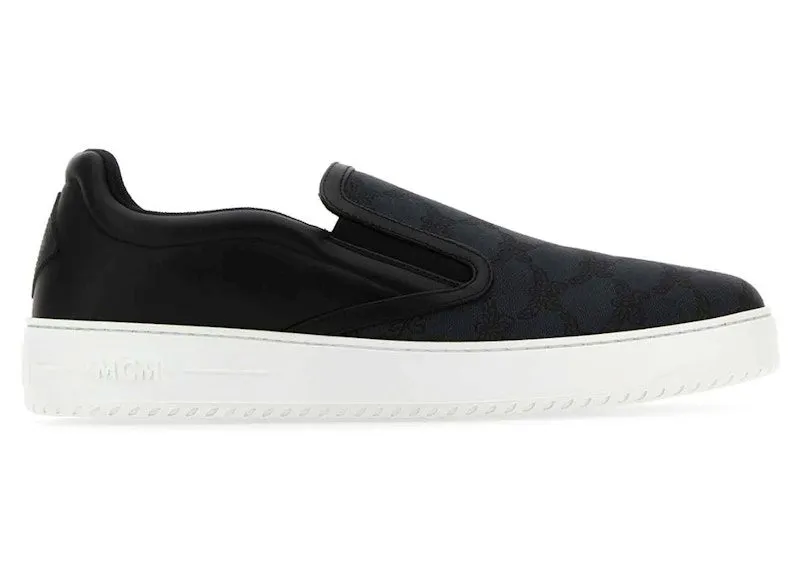 MCM Monogram-Print Leather Slip-On Black Grey | MEXESAJ02