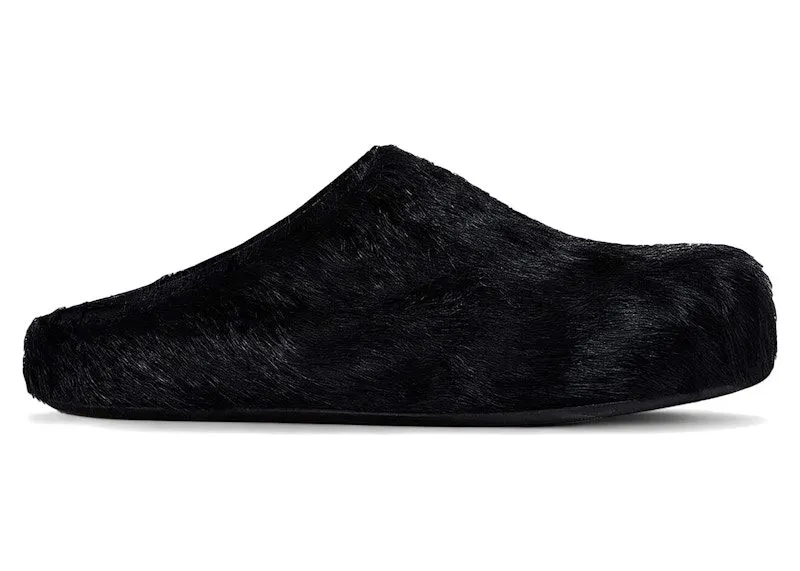 Marni Long Hair Calfskin Fussbett Sabot Mule Black | SBMR000600P412200N99