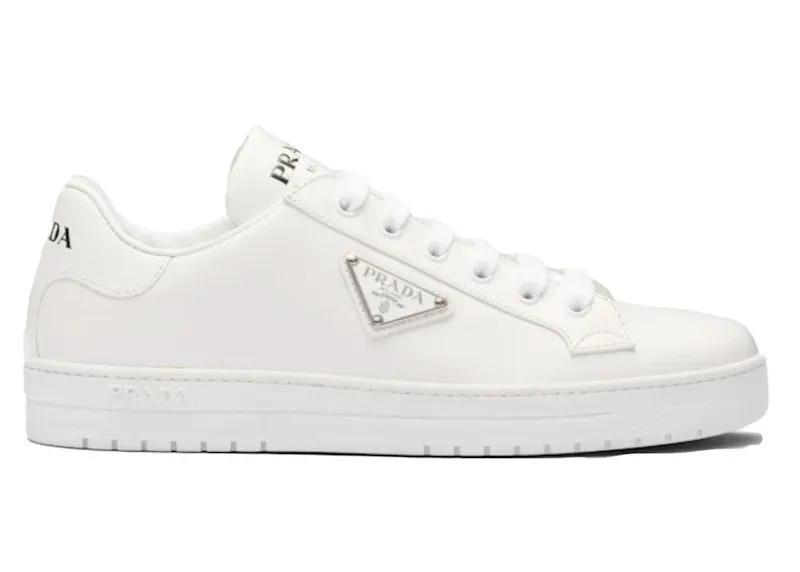 Prada Downtown Low Top Sneakers Leather White Silver | 1E904M_B4L_F0009_F_030
