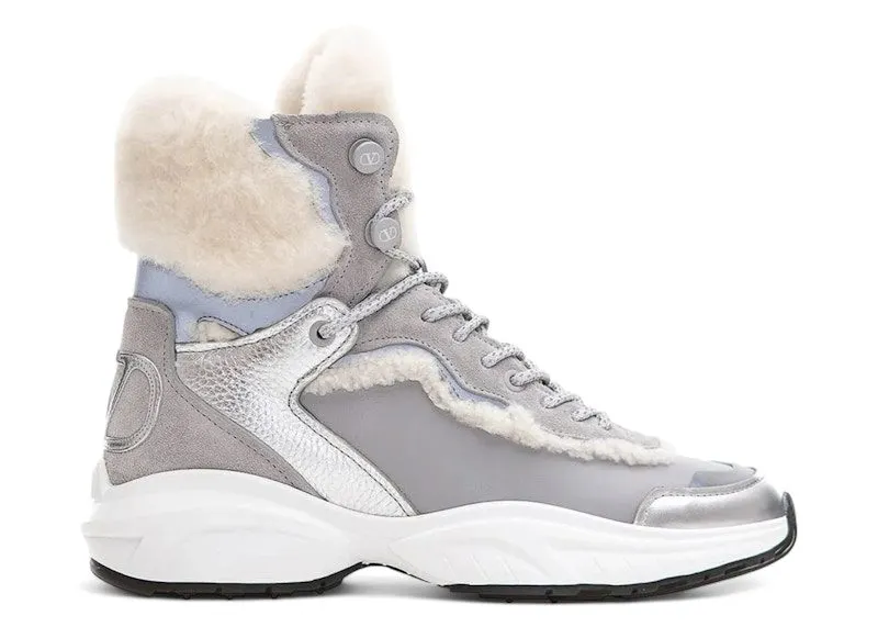 Valentino Garavani V Logo High-Top Shearling Sneakers Silver | WW2S0AH6 TMP ET4