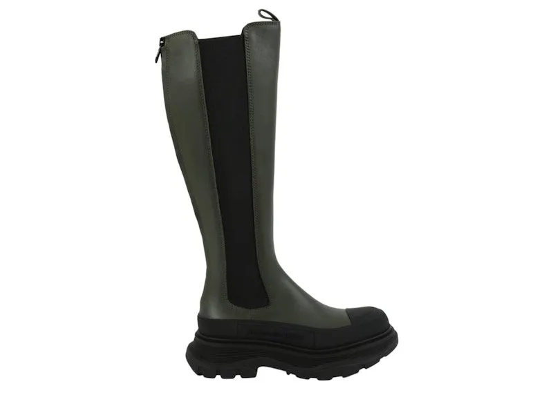Alexander McQueen Tread Slick Knee High Boots Khaki Black | 666410WHZ663241