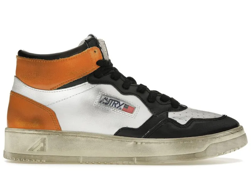 Autry Medalist Leather Mid Super Vintage White Black Orange | AVMM-SV04