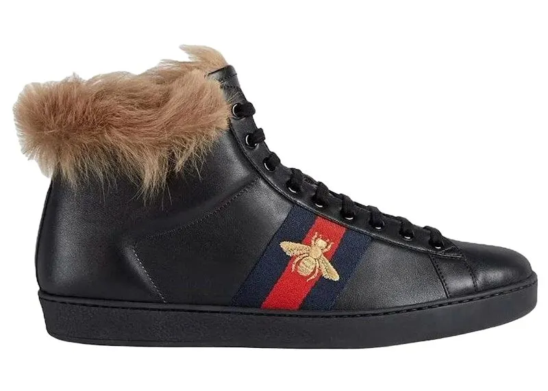 Gucci Ace Stripe High-Top Black Fur “Black / Brown / Navy” | 497367 0FI50 1093