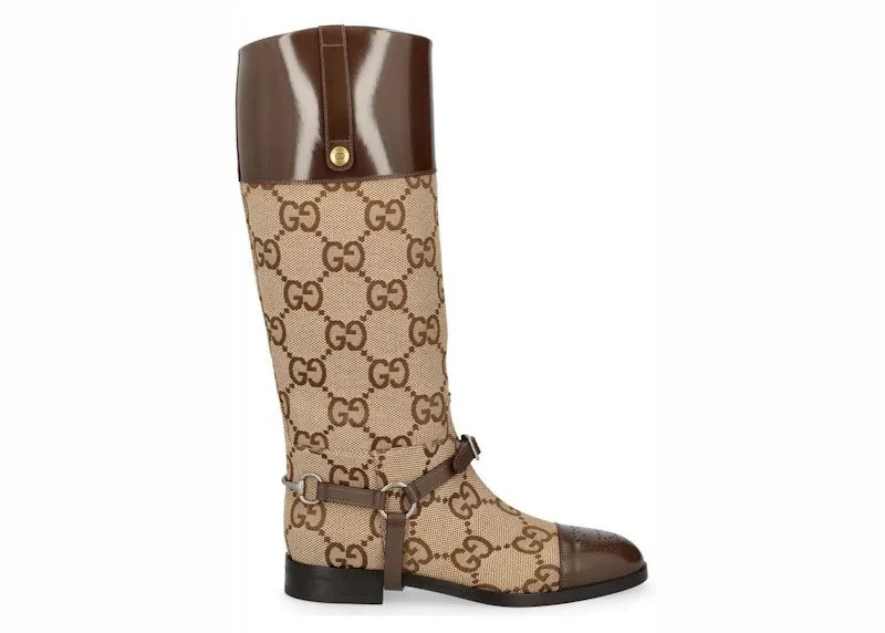 Gucci GG Round Toe Knee-High Boots Beige Brown | 674673 UK050 2597