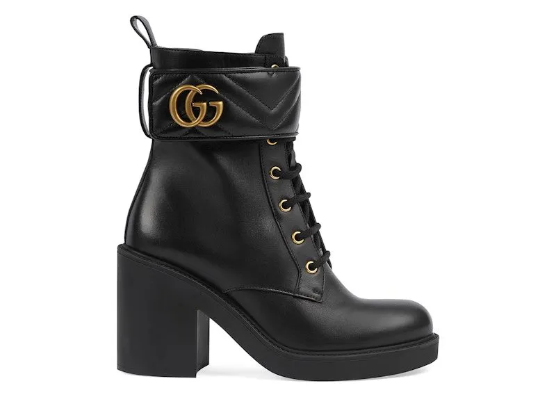 Gucci GG Strap Matelasse Quilted Leather Ankle Boots Black | 719849 AAA5W 1058