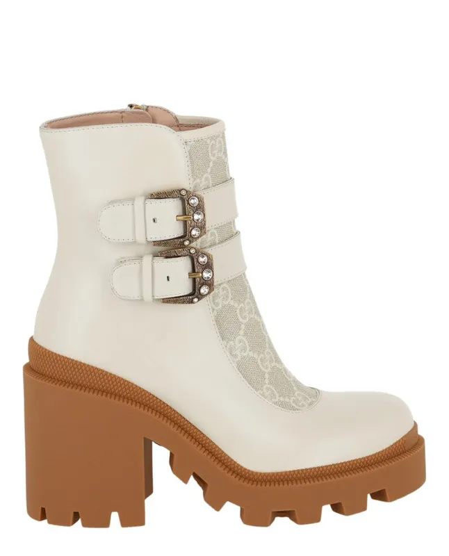 Gucci GG Supreme Ankle Accent Ankle Boots White | 701100-UVV30-9078