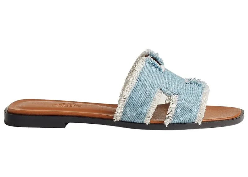 Hermes Oran Sandal Bleu Clair Fringed Denim | H241060Z