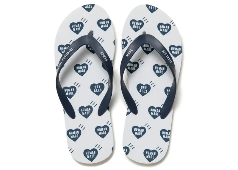 Human Made Heart Flip Flops White Navy | HM23GD126