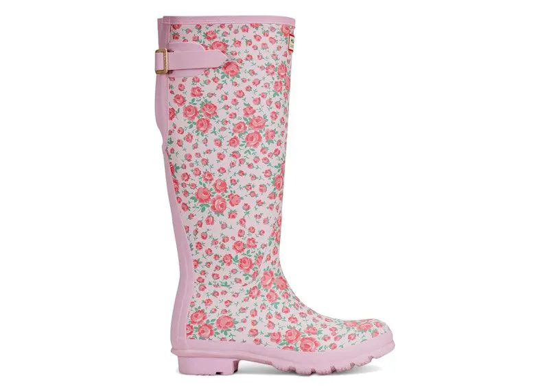 Hunter Original Back Adjustable Tall Rain Boots LoveShackFancy Pink Floral Print “Rose Heart” | HWT1001RMA
