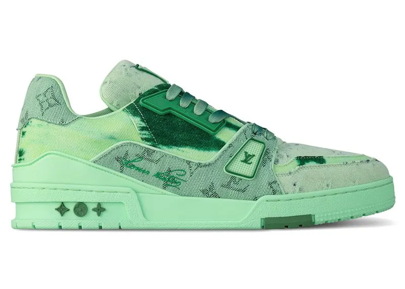 Louis Vuitton LV Trainer Green Bleached Monogram Denim | 1ACVNO