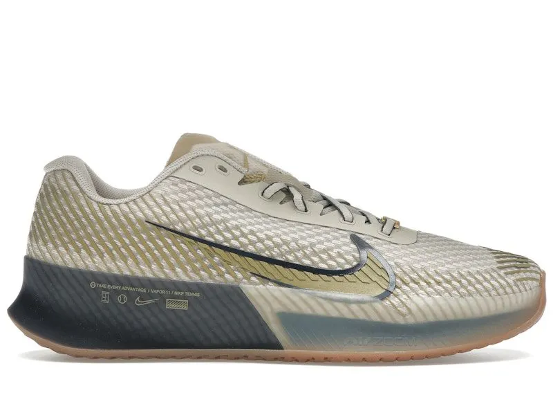 Nike Court Vapor 11 HC Premium Sanddrift Thunder Blue Gum Medium Brown Metallic Gold | FN4735-101