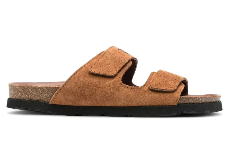 Palm Angels Logo Print Slide Sandals Sand | PMIH004F22LEA0011700