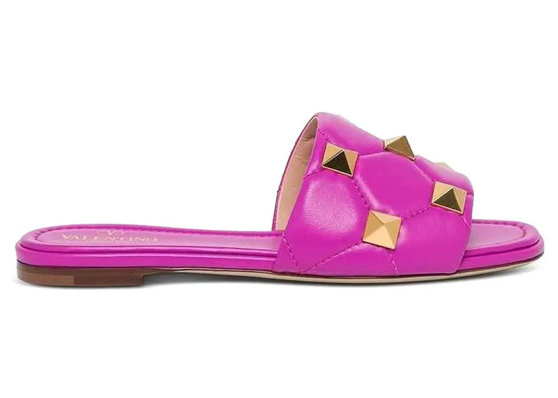 Valentino Roman Stud Flat Sandals Radiant Orchid | VW2S0BK4ZCG55U