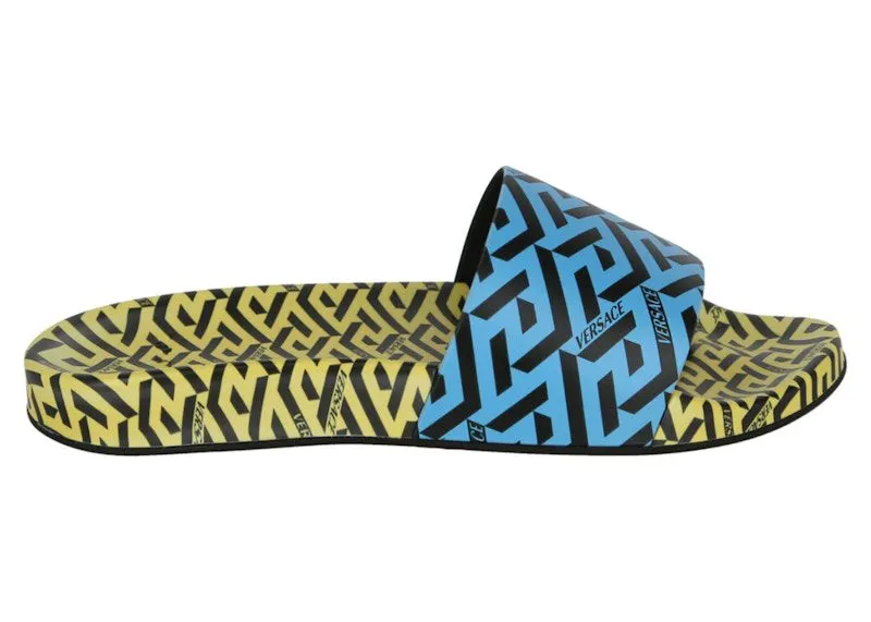 Versace Greca Print Slides Yellow Blue | DSU6516-1A0173-5Y120