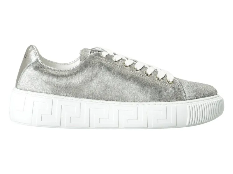 Versace Greca Sneaker White Silver Pony Hair | DSU8404 1A04248 1E01P